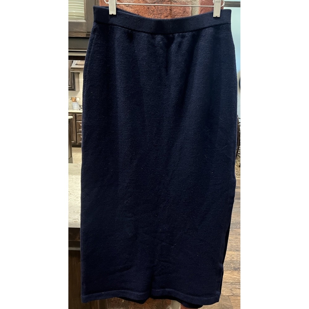 St. John Basics SZ 10 Black Santana Knit Maxi 34" Length Pencil Skirt Pull On